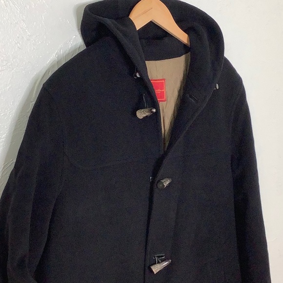 Cole Haan Country Hooded Cashmere Wool blend Black Coat men size Medium EUC - Picture 3 of 16